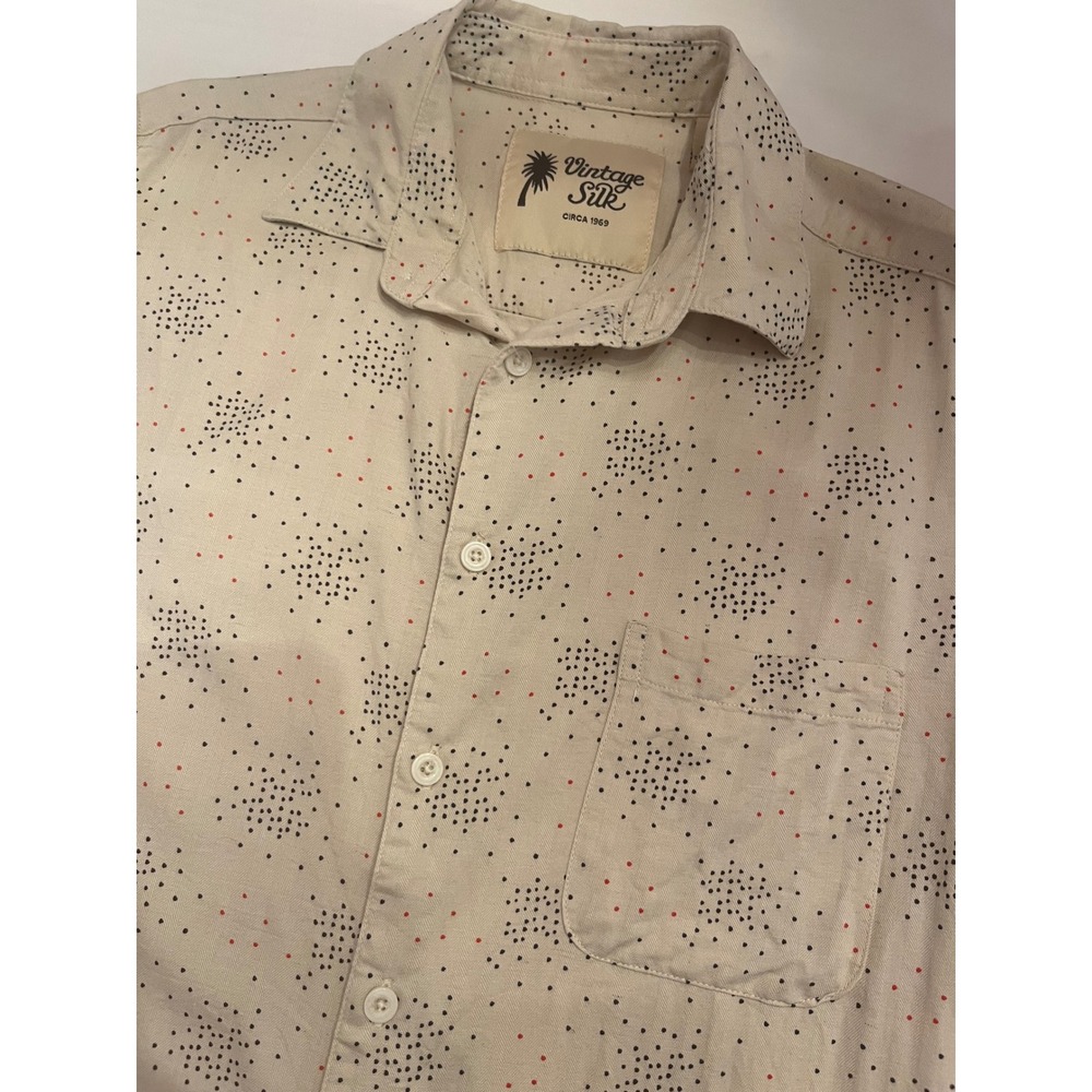 Vintage Silk Circa 1969 Mens Silk Blend Polka Dot Short Sleeve Button Down Shirt